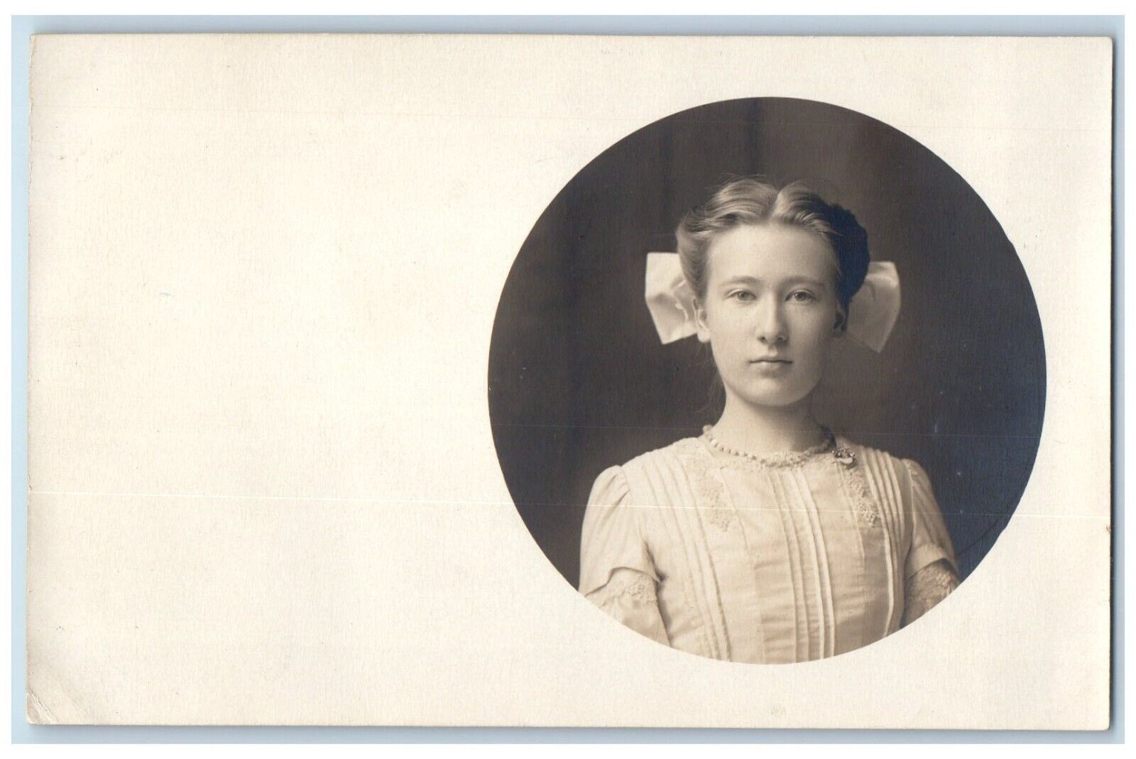 c1910s Candid Woman Bow Necklace Readsboro Vermont VT RPPC Photo Postcard