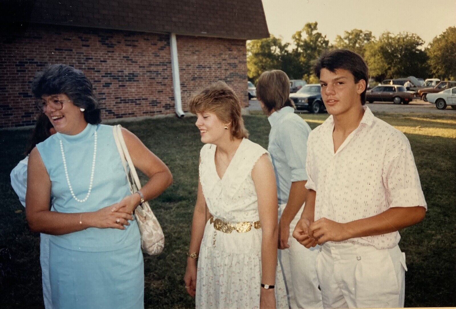 Family Color Photograph Vintage 1980’s Dress Mom In Pearls Good Looking Man