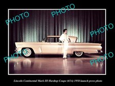 OLD LARGE HISTORIC PHOTO OF 1958 LINCOLN CONTINENTAL Mk III LAUNCH PRESS PHOTO 1 picture