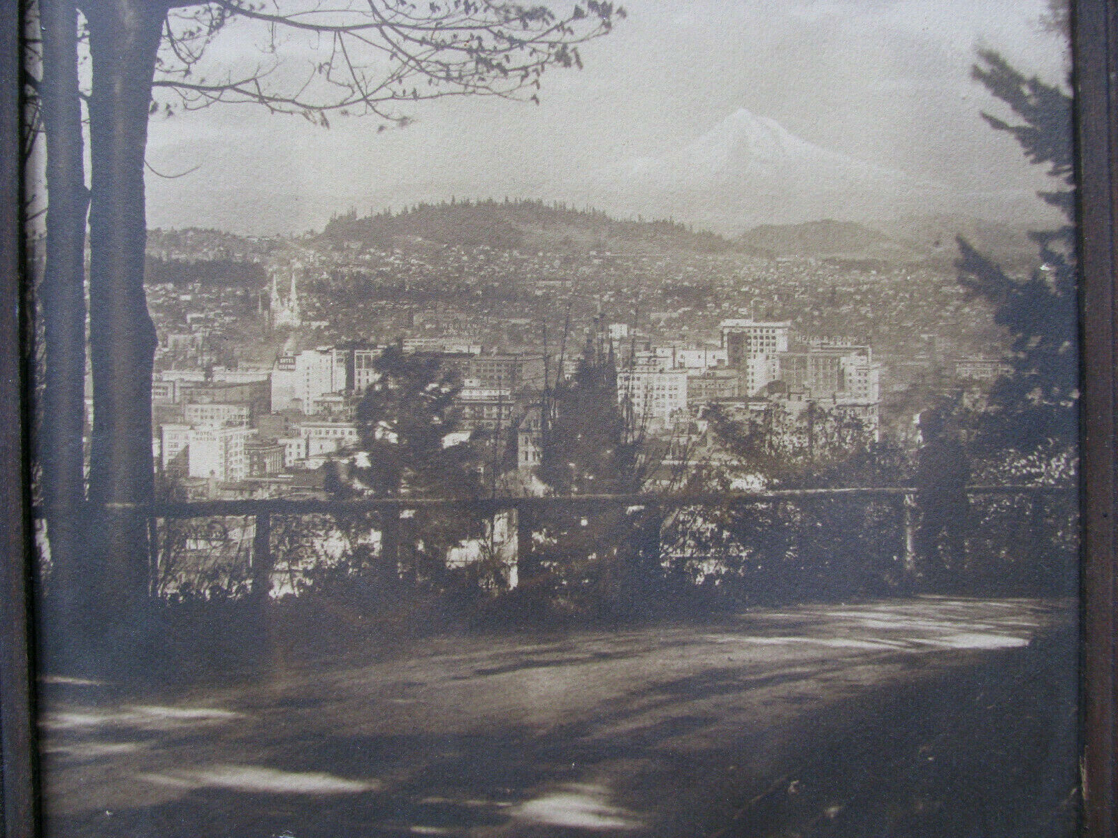 1910s PORTLAND DOWNTOWN VIEW w MOUNT HOOD old Oregon Photograph BENJAMIN GIFFORD