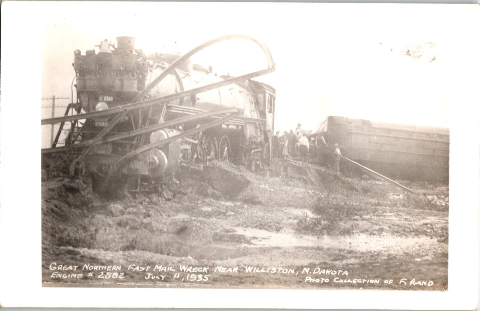 RPPC 1935 Great Northern Fast Mail Train Wreck Williston North Dakota Kodak