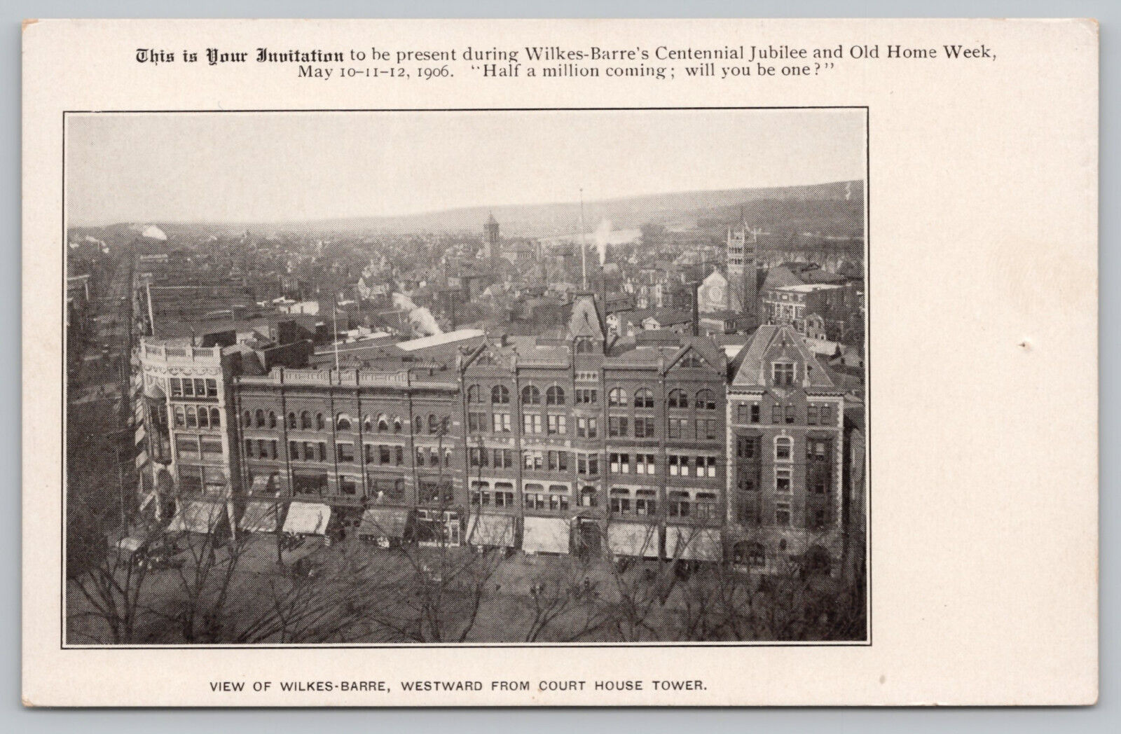 Wilkes Barre PA Pennsylvania - 1906 Centennial Jubilee Postcard View from Square