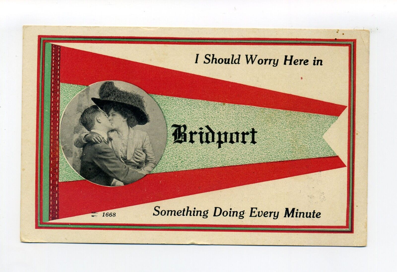 Antique Pennant Postcard Bridport VT, Something Doing Every Minute, chatty msg
