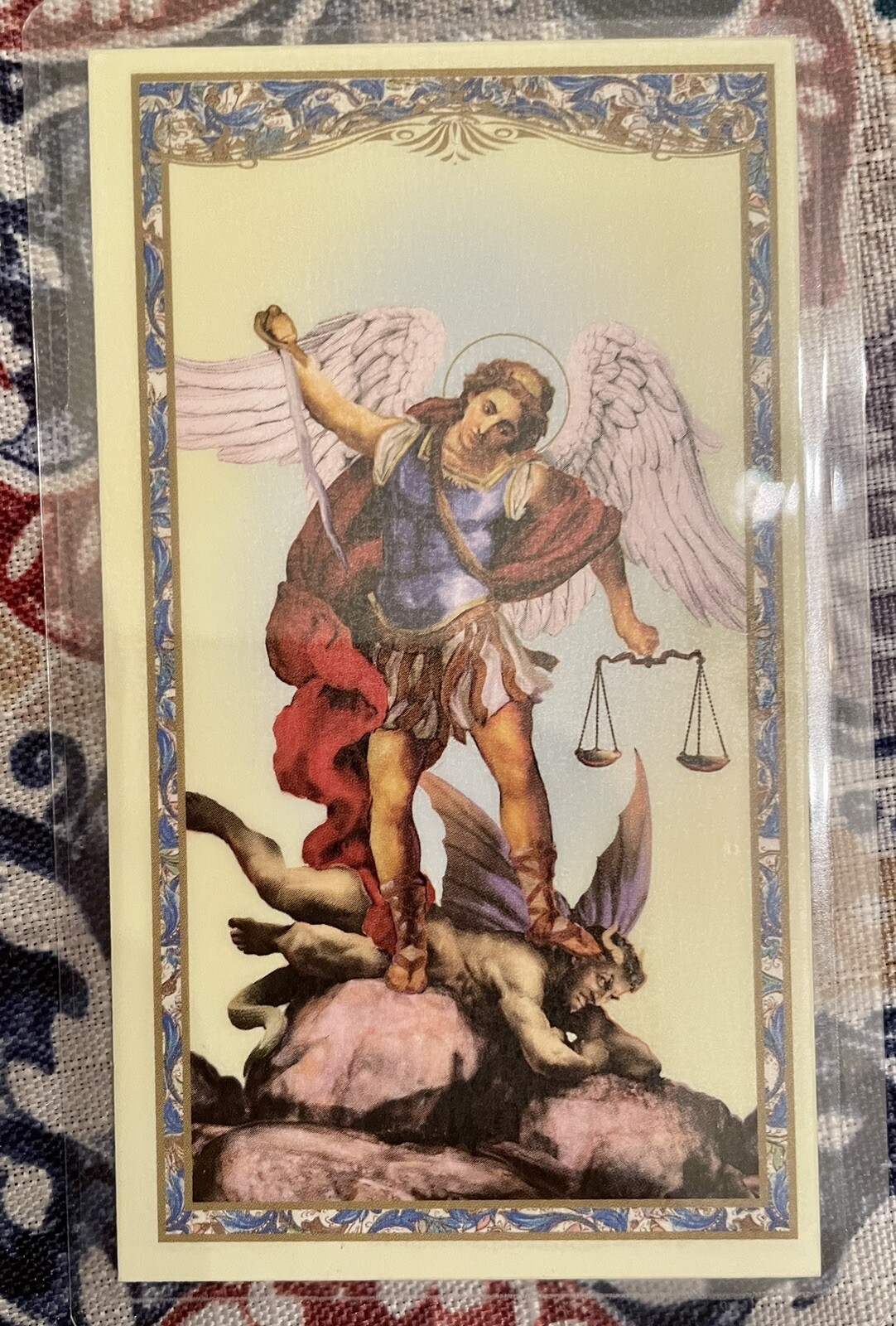 ST. SAINT MICHAEL The Archangel- Laminated Prayer Holy Card ST. SAINT MICHAEL The Archangel- Laminated Prayer Holy Card