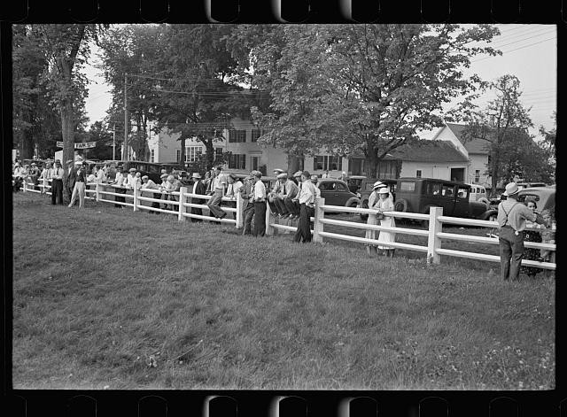 Photo:Craftsbury Vermont Bandstand Crowd 1937 Sept. Parade Spectators Cars
