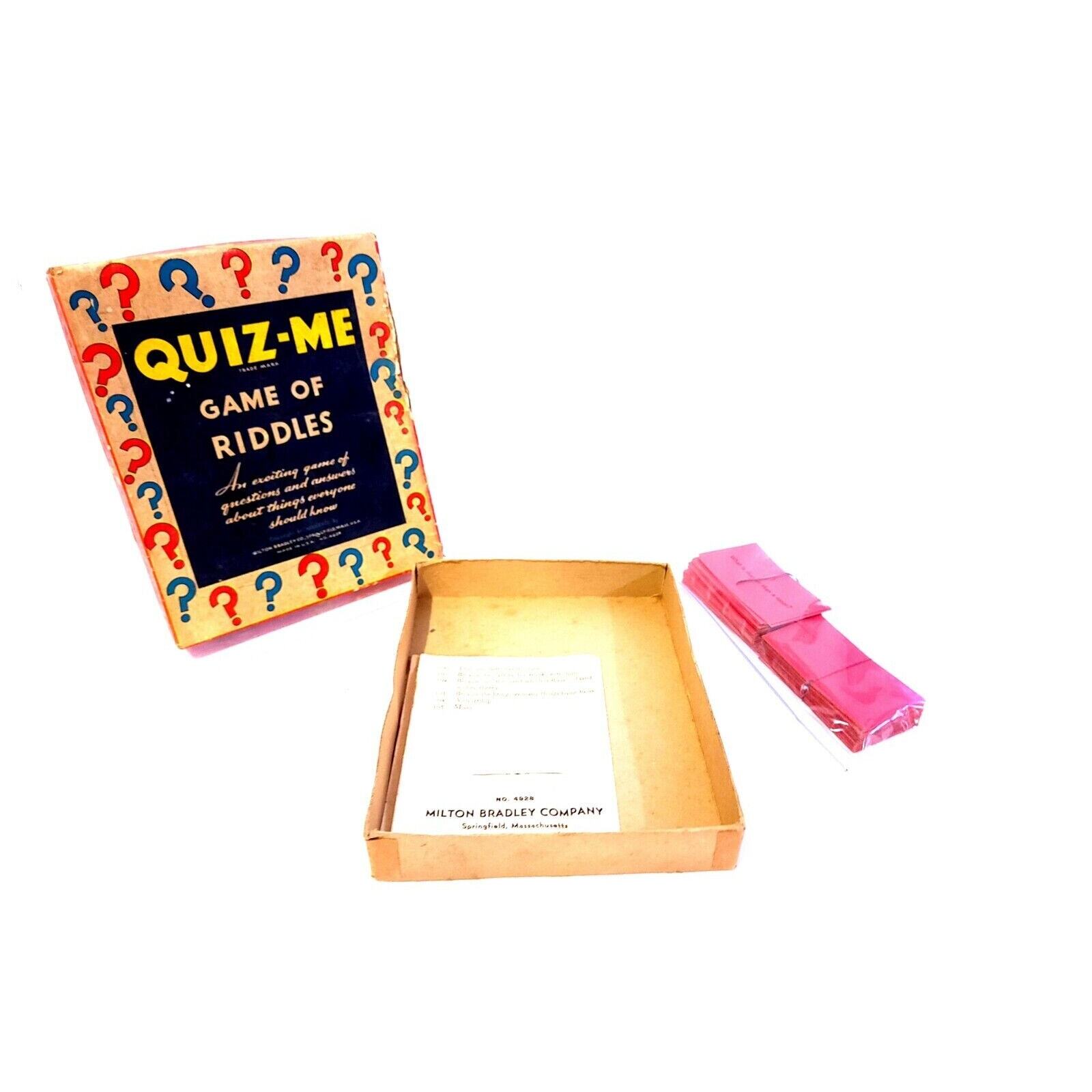 Bradly Riddle 1938 MILTON BRADLEY CO. QUIZ-ME GAME OF RIDDLES - ORIGINAL BOX CARDS ...