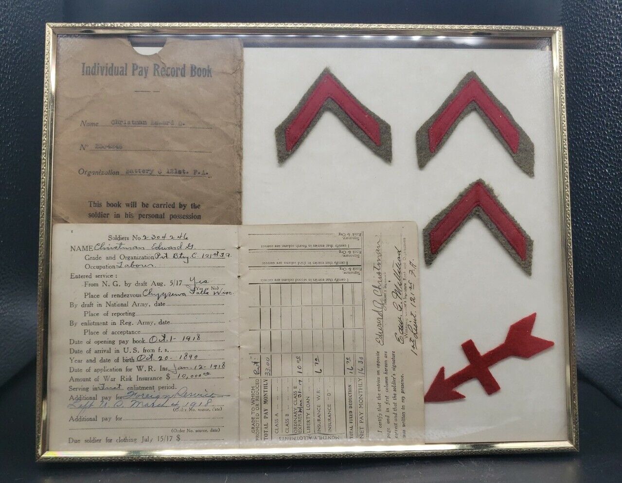 1918 U.S. Marine Pay Record Book And Ranks.