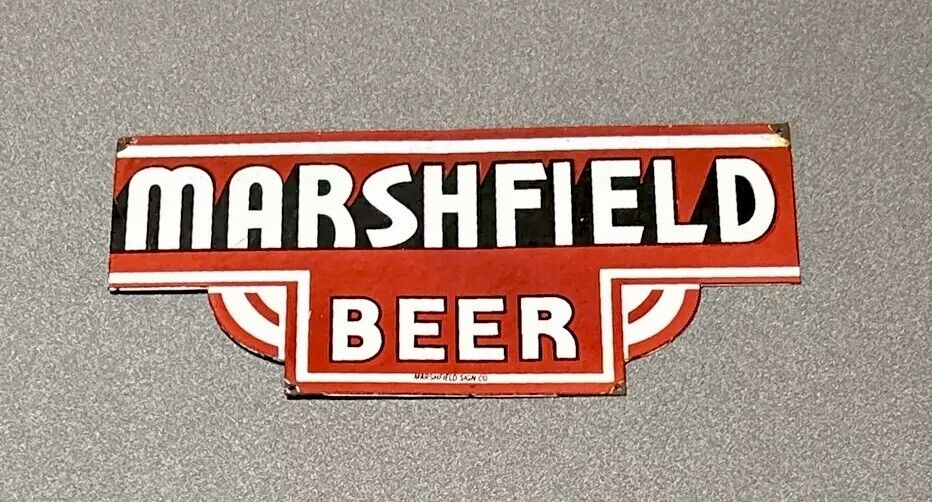 VINTAGE MARSHFIELD BEER ALCOHOL PORCELAIN SIGN CAR GAS AUTO OIL