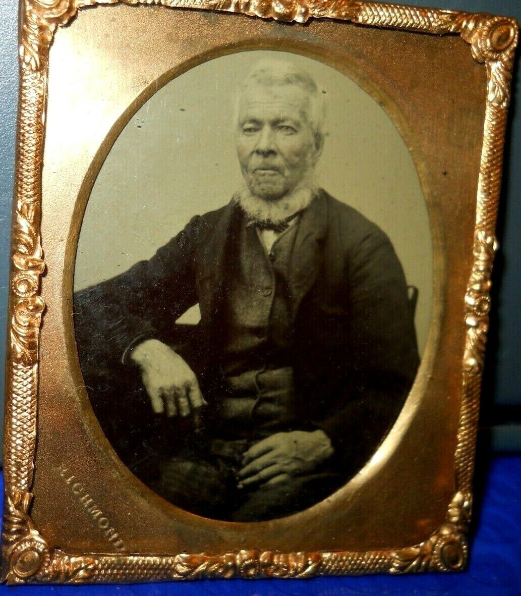 Sharp 1/6th size Tintype of Black man from Richmond in Brass mat/frame