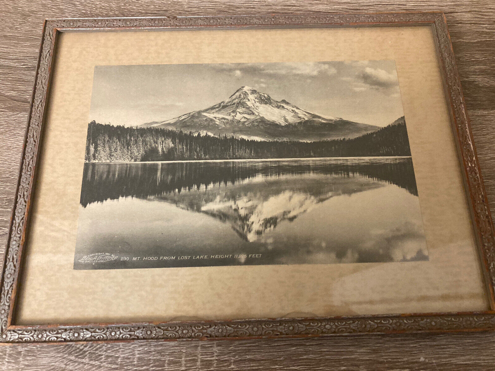 Antique 1901 Framed Benjamin Gifford Print/Postcard Mt. Hood From Lost Lake