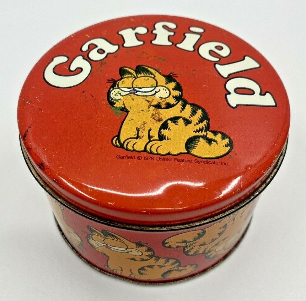 Vintage Garfield the Cat Round Red Tin w Lid Bristol Ware  - Jim Davis 1978 VGUC