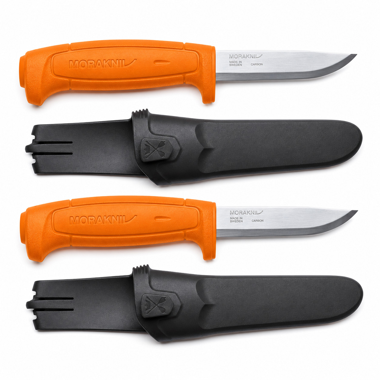 Morakniv Fixed Blade Utility Knife 2-Pack Carbon Steel Orange w/ Belt Sheaths