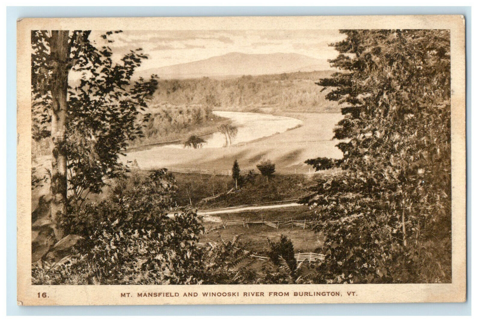 c1920s Mt. Mansfield and Winooski River Near Burlington Vermont VT Postcard