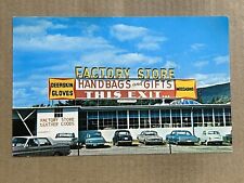 Postcard Brattleboro VT Factory Store Leather Gloves Handbags Old Cars Roadside picture