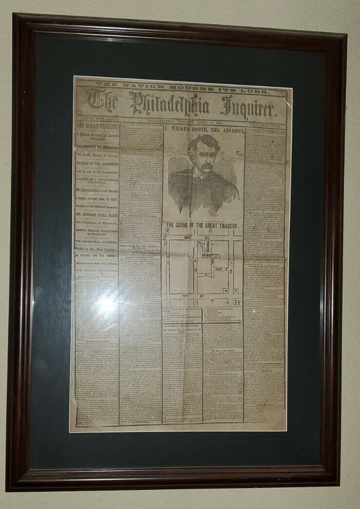 Authentic Original Lincoln Assassination Newspaper 1865 Philadelphia Gettysburg