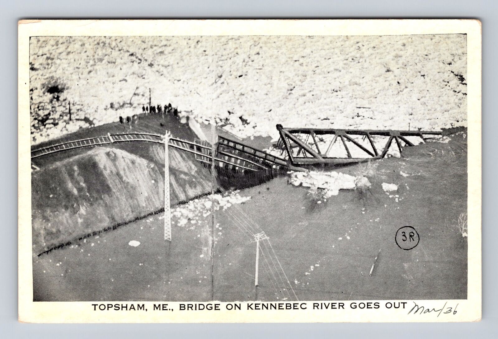 Topsham ME-Maine, Bridge On Kennebec River Goes Out, Antique, Vintage Postcard