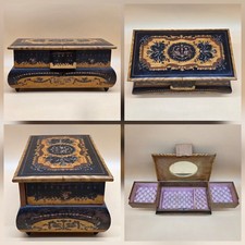 Vintage/Antique Inlaid Tunbridge Ware Wood Jewelry Music Box Pink Lining picture
