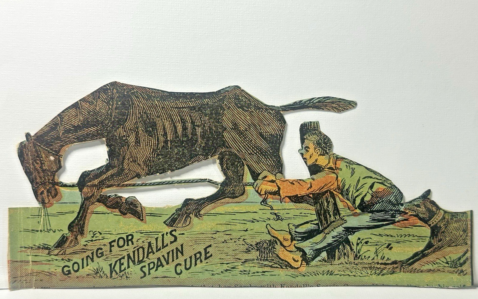 Die Cut Horse Victorian Trade Card Going for Kendall's Spavin Cure Enosburgh VT