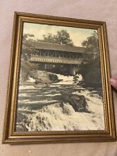 Antique 30s Barnet Vermont Stevens Falls Covered Bridge Hand Tinted Photo Sawyer picture