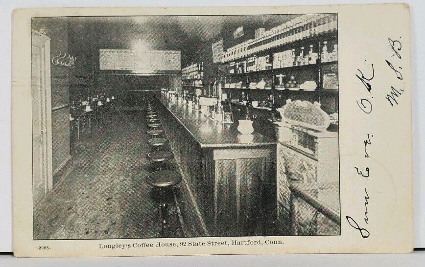 CT Hartford Longley's Coffee House State Street 1906 Postcard M7