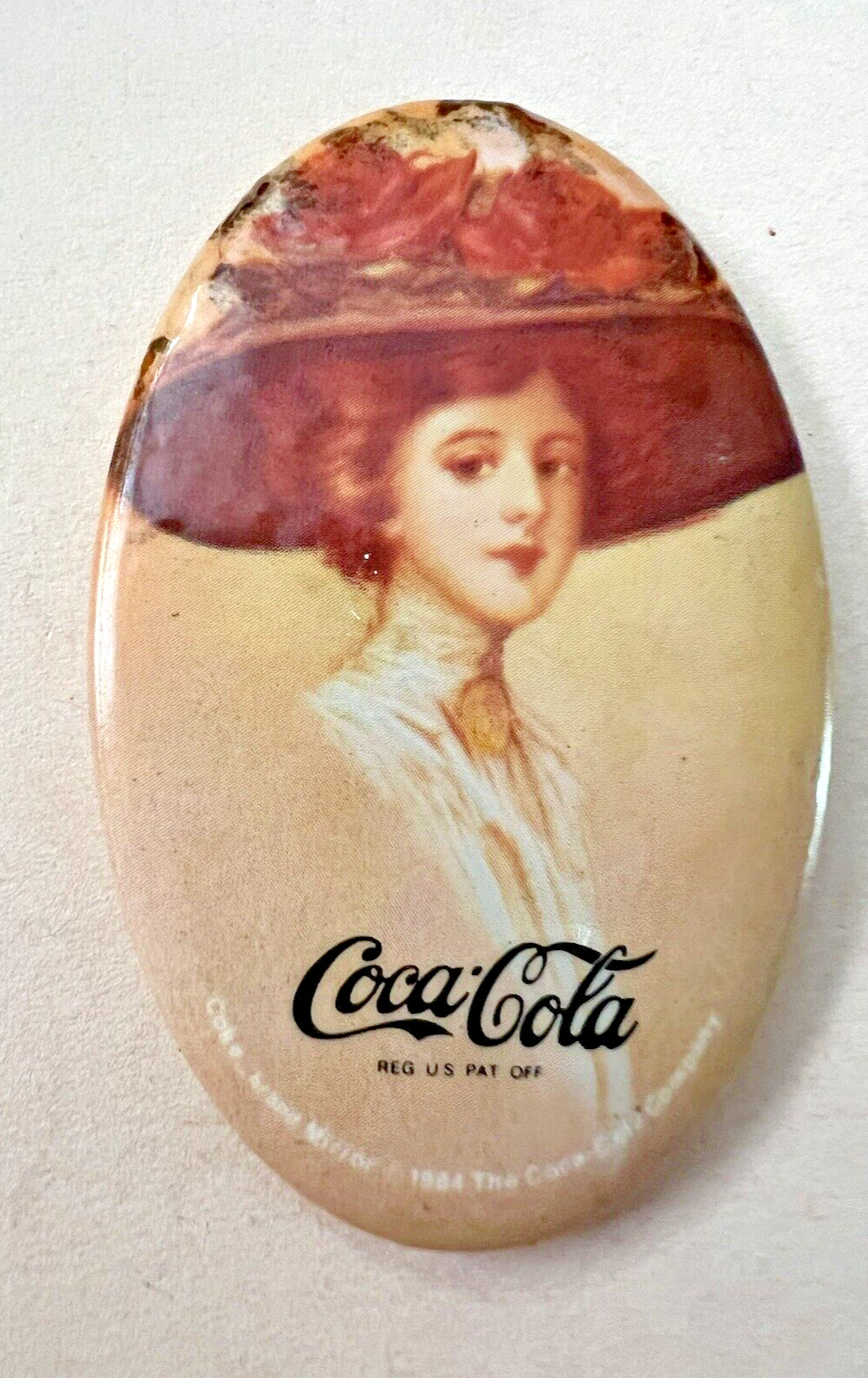 Vintage 1984 Coca-Cola Oval Cosmetic Mirror w/ Victorian Woman (Small)