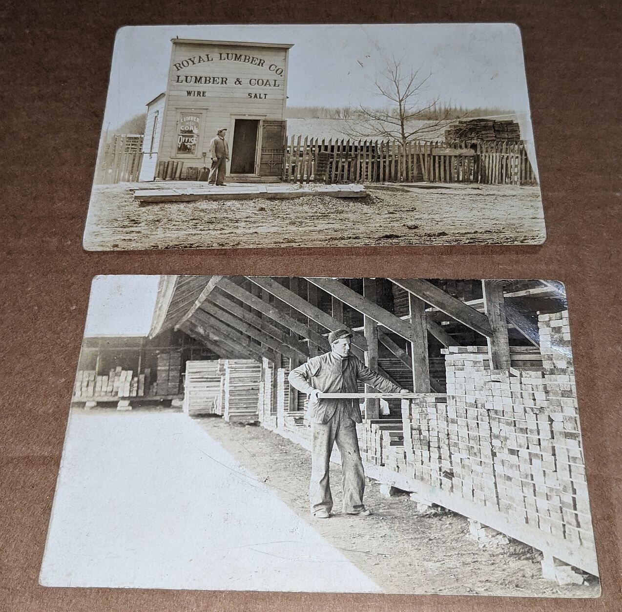 2 RPPC Wallingford Iowa Lumber & Coal Store & Yard Royal Lumber Co Postcards