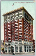 1908 Wells Fargo Building Portland Oregon Horse Carriage ANTIQUE Postcard 10627 picture