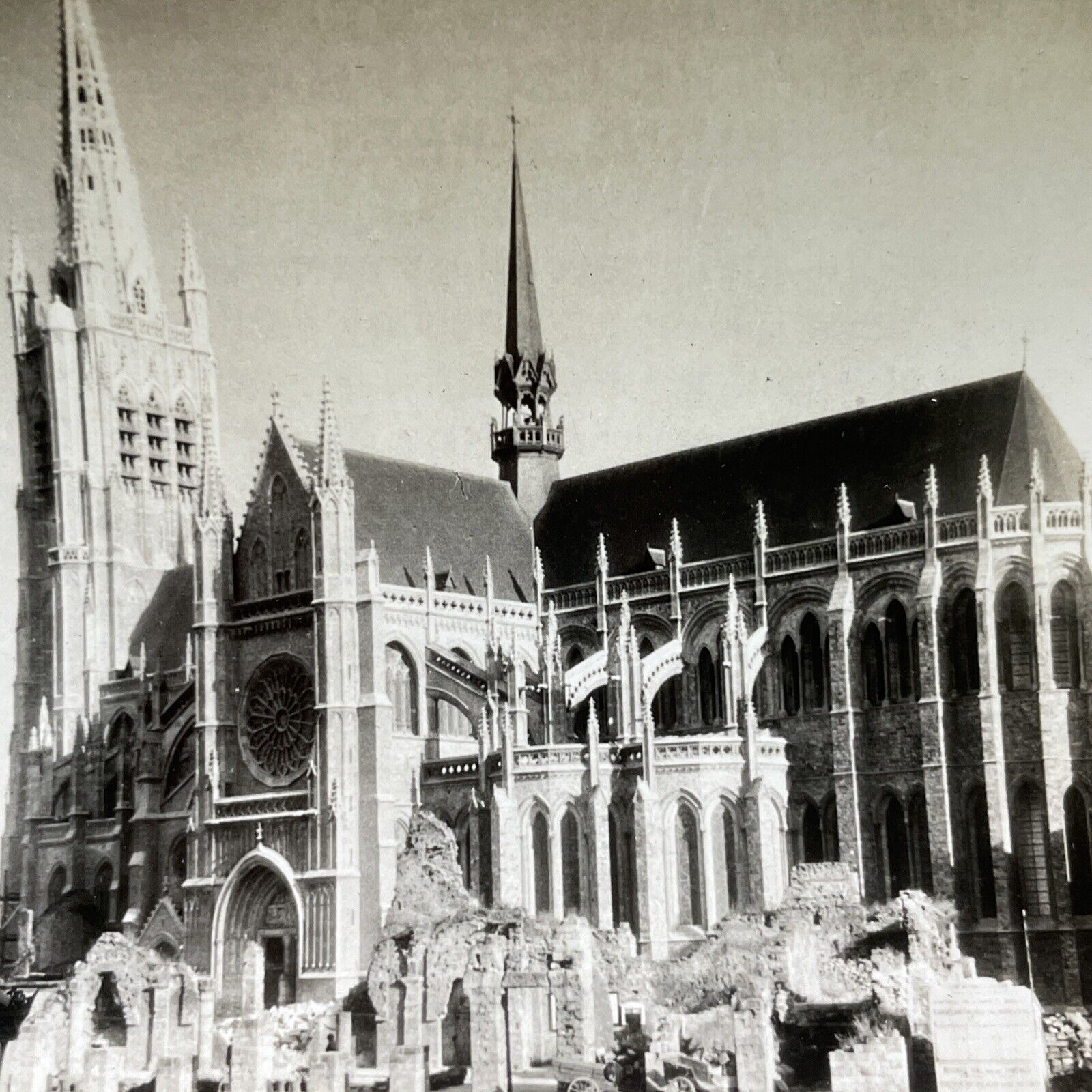 Antique 1930s St. Martins Cathedral Ypres Belgium Stereoview Photo Card V2930