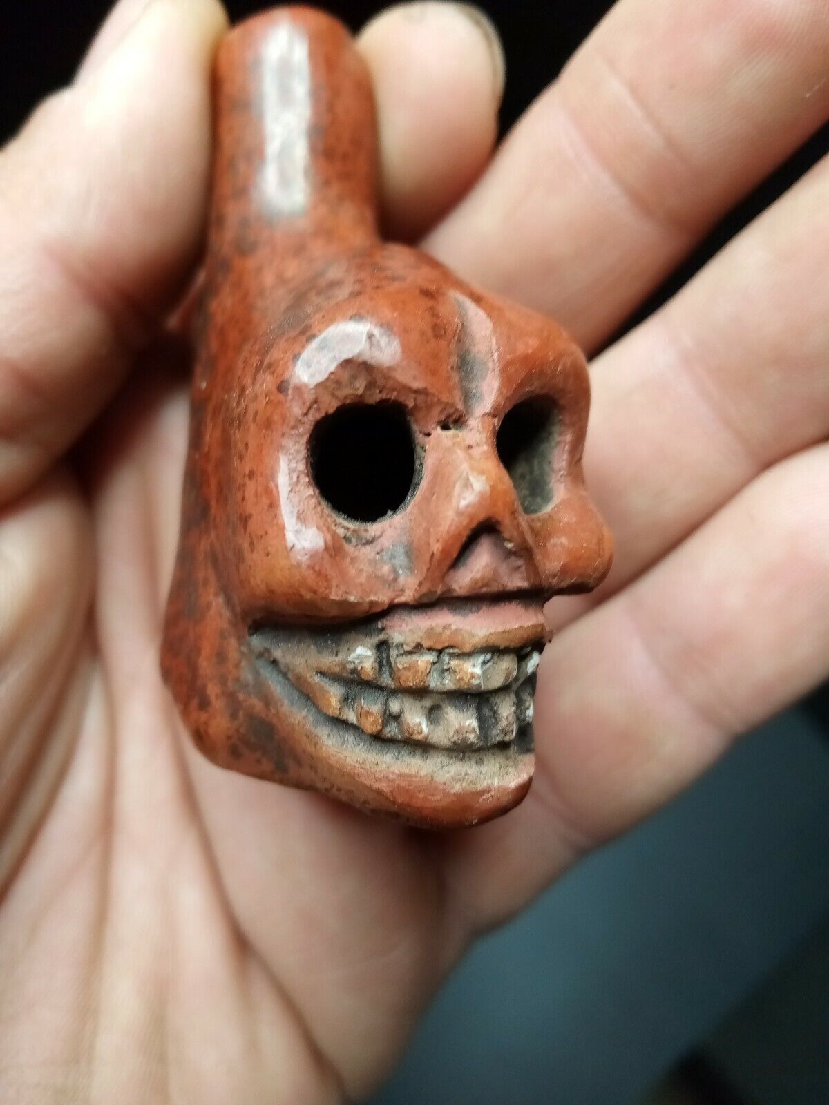 Death Whistle, Loud, Red, Small, Real, Aztec, Maya, Original, Hand Crafted.