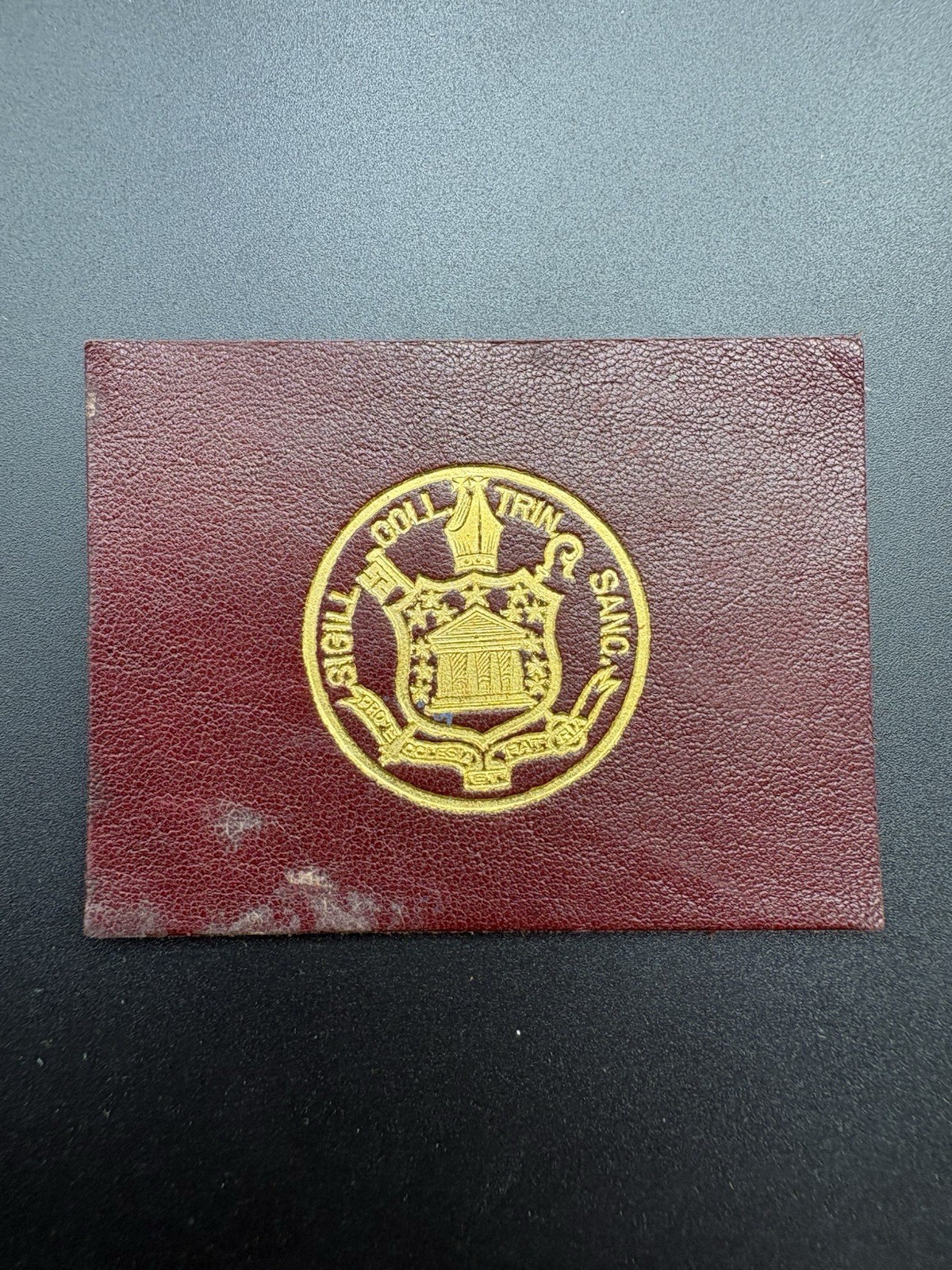 c1910 L20 Trinity College Hartford CT Seal Tobacco Leather Red Gold Antique c1910 L20 Trinity College Hartford CT Seal Tobacco Leather Red Gold Antique