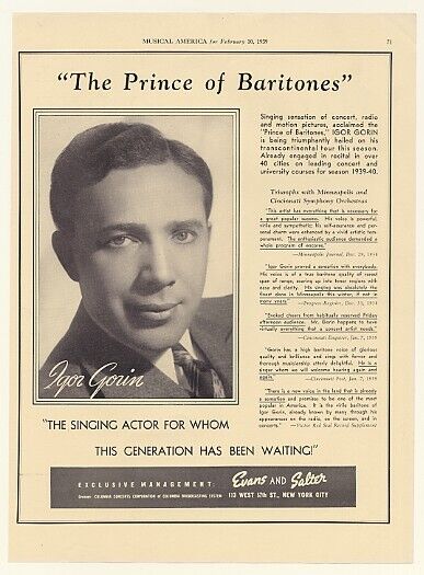 1939 Igor Gorin Hackett Burke Photo Booking Print Ad