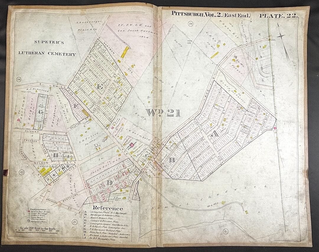 1899 Pittsburgh Plat Book map of Lincoln Lemington 28 x 22 linen backed