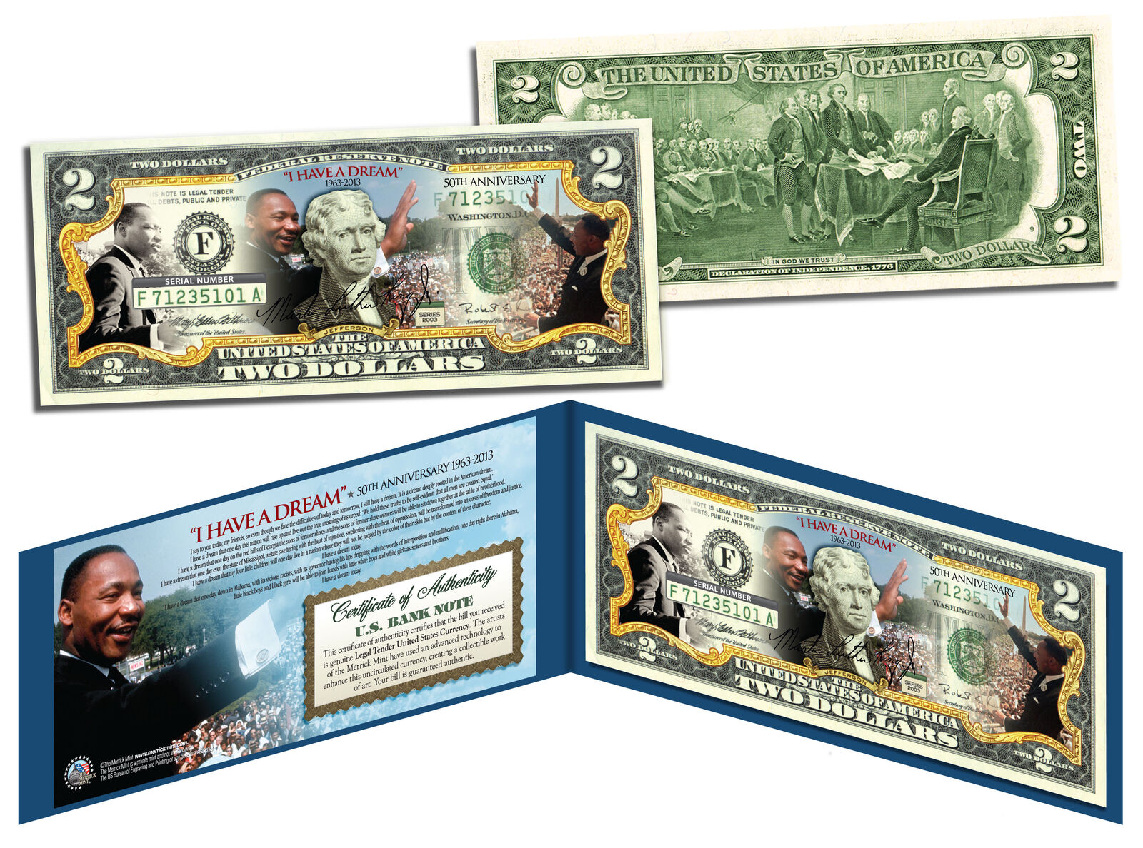 MARTIN LUTHER KING (MLK) * 50th Anniversary * Official Legal Tender U.S. $2 Bill