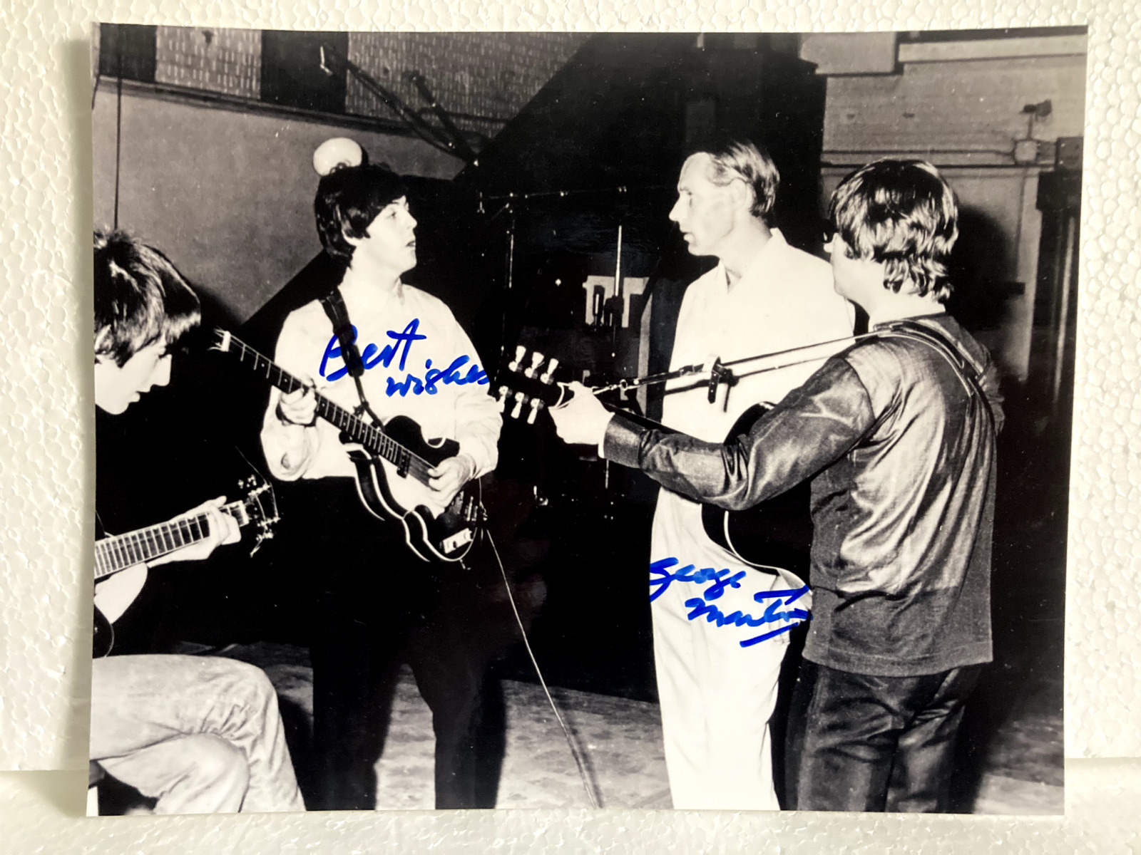 George Martin signature on Beatles recording-session publicity still