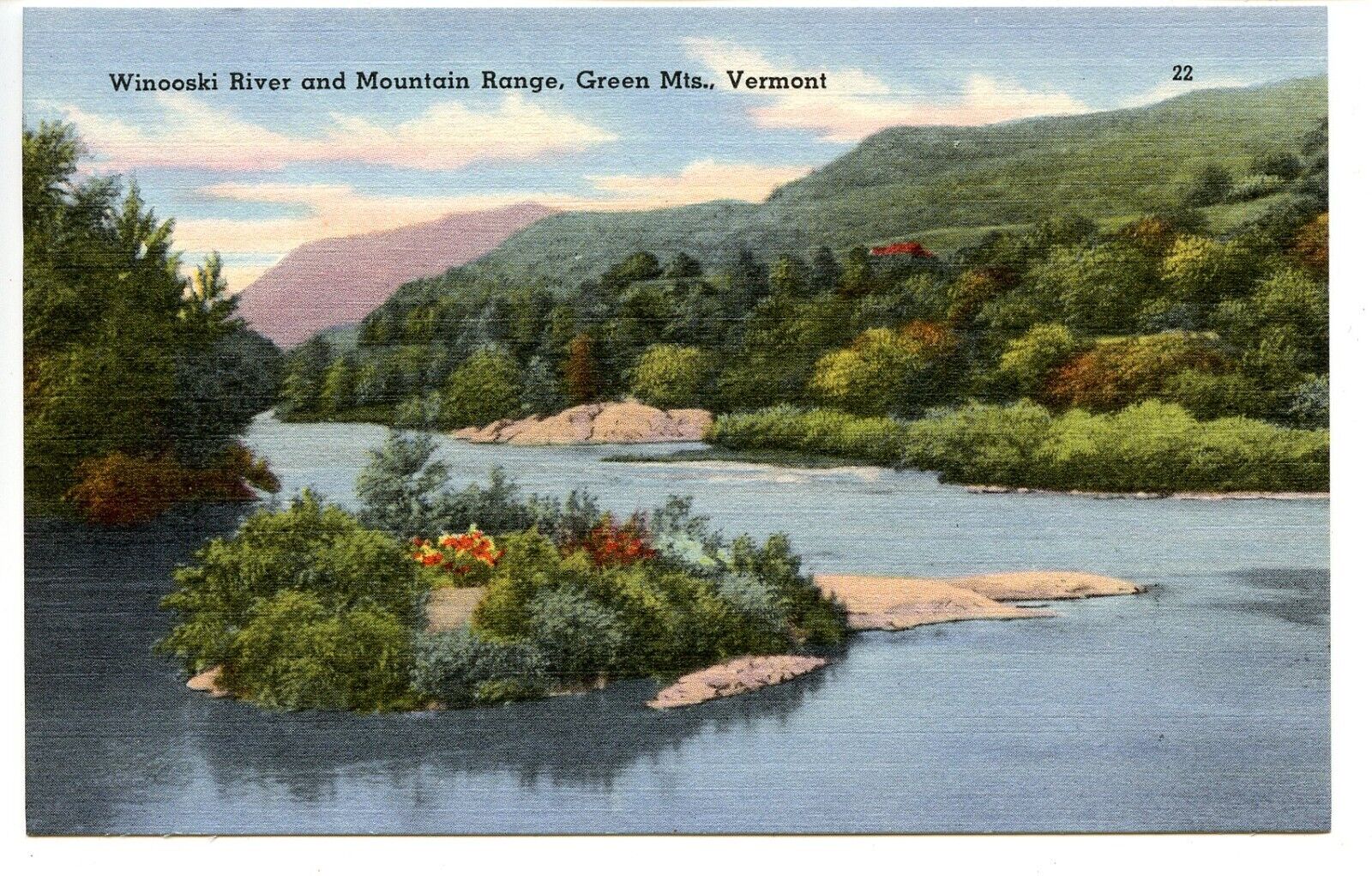 Winooski River and Mountain Range Green Mountains VT Vermont Vintage Postcard
