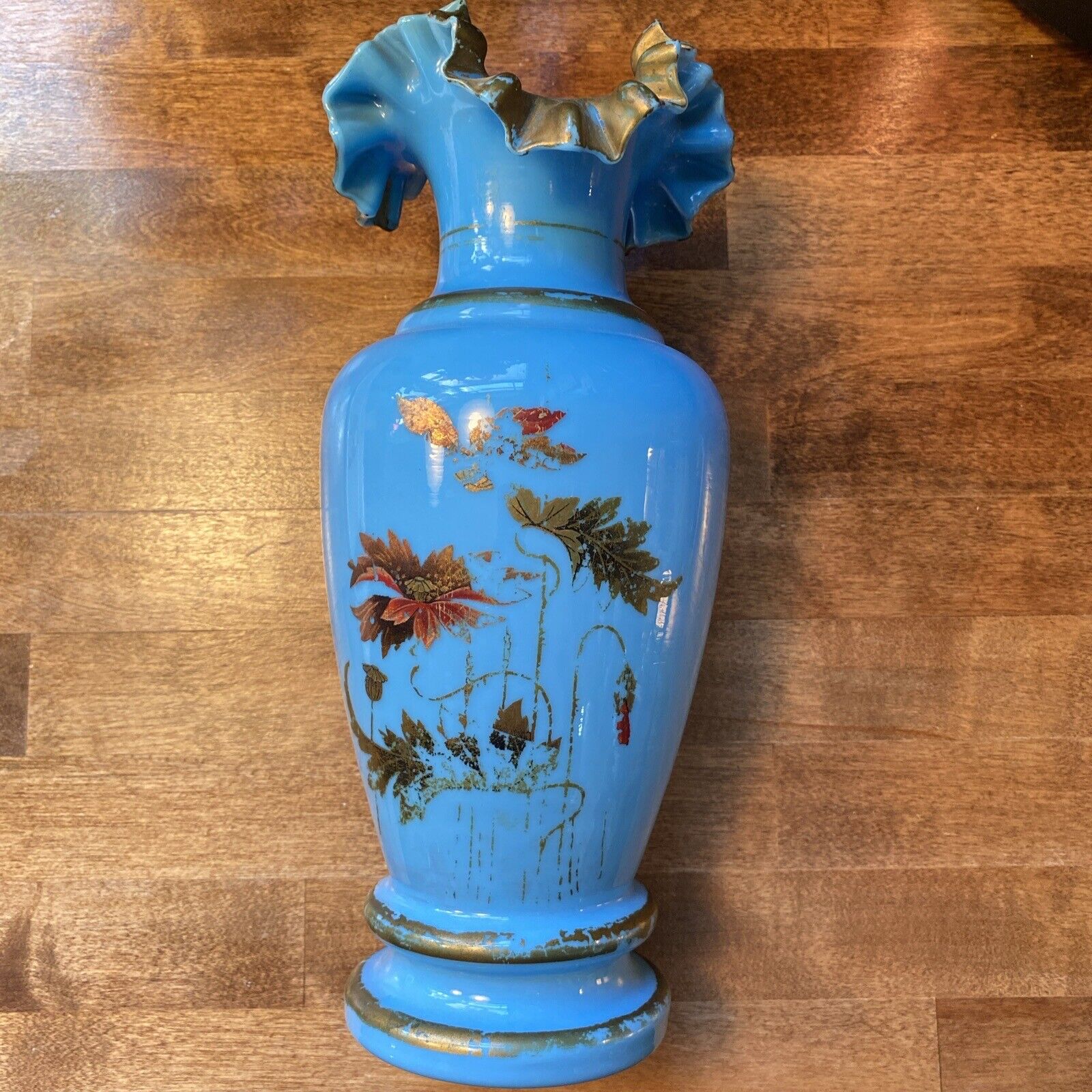 Bristol glass vase hand painted Blue