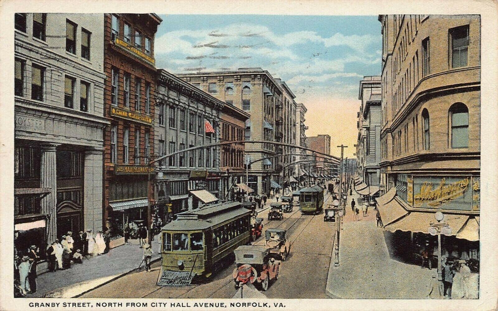 Granby St., North from City Hall Ave., Norfolk, VA, Early Postcard, Used in 1922