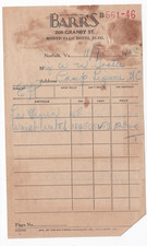 1944 BILLHEAD - BARR'S JEWELERS 208 GRANBY ST NORFOLK VA picture