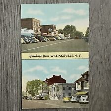 Vintage ‘40s Williamsville, NY Postcard Main Street Cars Shops Unused/Unposted picture