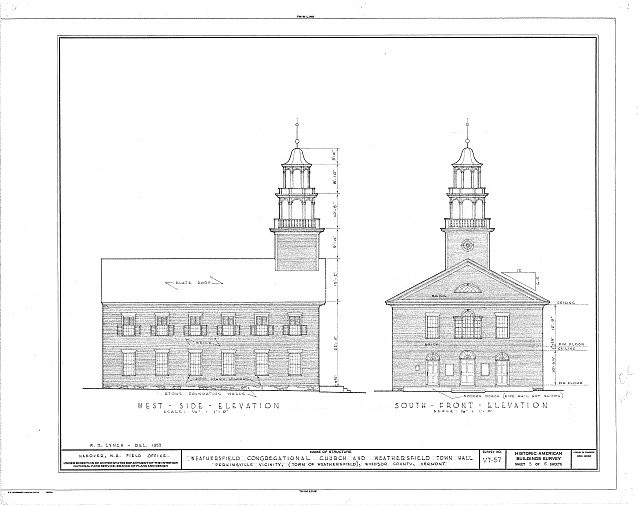 Weathersfield Congregational Church Weathersfield VT 1935 HABS Elevation Weathersfield Congregational Church Weathersfield VT 1935 HABS Elevation