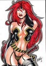 Red Monika by Martins - Original Comic Art Drawing Pinup Commission Sonja 8.5x11 picture