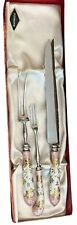 A.E. Lewis & Co Sheffield England Floraine Pink Meat Carving Fork & Knife Set picture
