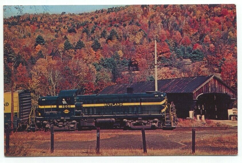 Rutland 205 Railroad Train Engine Locomotive in Bartonsville Vermont Postcard