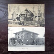 Public Library Postcards (2) Vintage B&W Huntington NY & Waterbury, CT Unposted picture