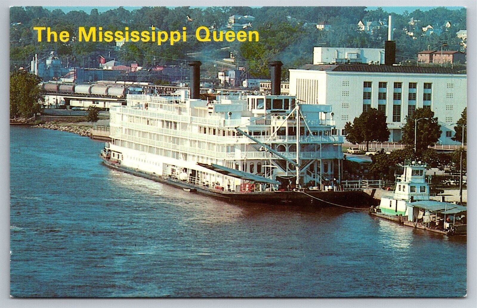 The Mississippi Queen Memorial Auditorium Docked Burlington Iowa Postcard F26