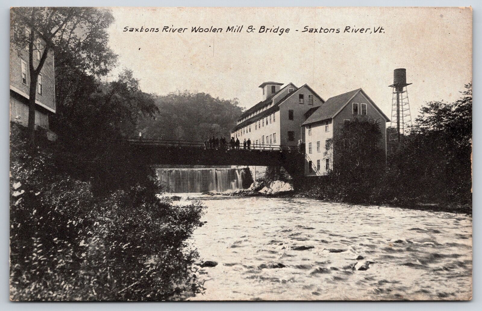 Saxtons River Vermont~City Woolen Mill & Bridge~Watertower~c1910 Postcard