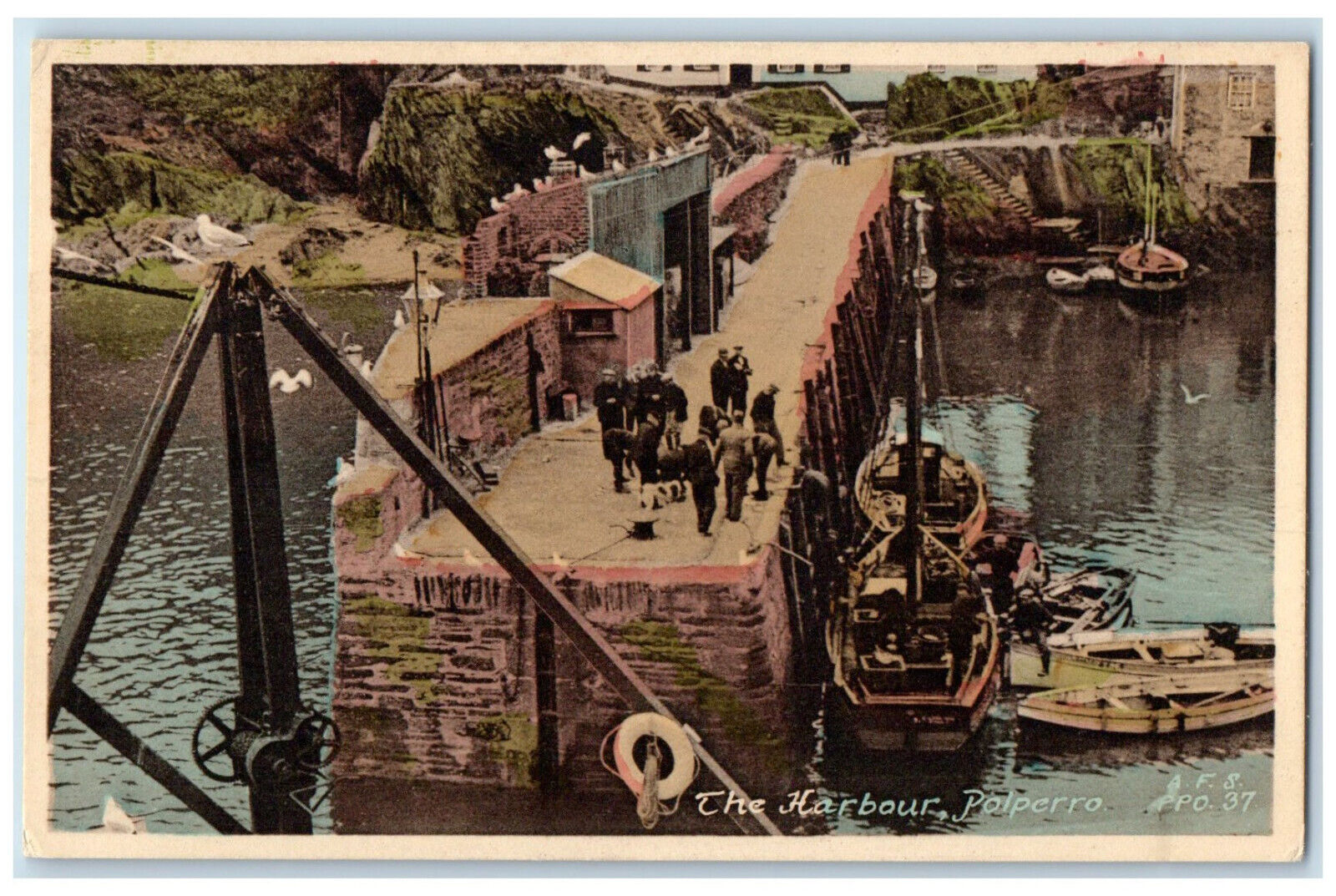 c1940's The Harbour Boat Scene Polperro Cornwall England Unposted Postcard