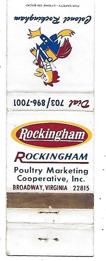 Rockingham Poultry Marketing-Broadway, Virginia Vintage Matchbook Cover 