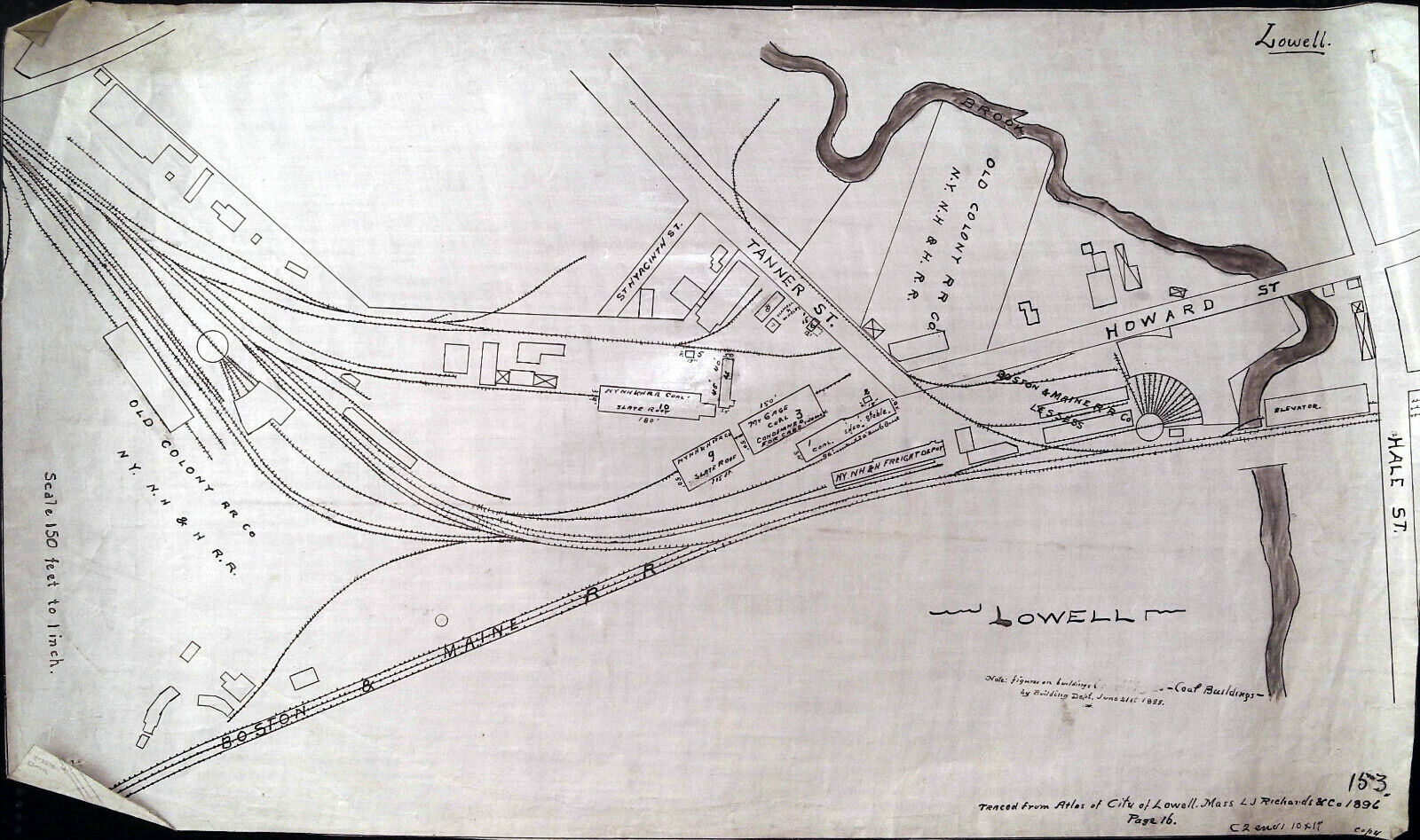NYNH&HRR Lowell Yard Plan on Vellum 1898